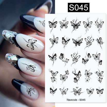 Harunouta Simple Flowers 3D Nail Stickers Gold Heart French Tip Lines Leopard Print Design Adhesive Sliders Manicure Nail Decals