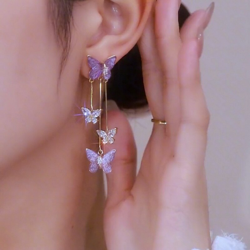 Y2K Fairy Butterfly Tassel Ear Clips Angel Ear Bone Clip Earring Elf Female No Ear Hole Ear Cuff Hanging Earring Fashion Jewelry