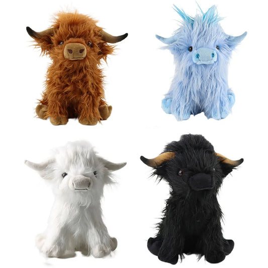 29cm Kawaii Simulation Highland Cow Plush Toy Soft Stuffed Animal Cow Plushie Baby Toys Birthday Gift for Kids Boys Girls
