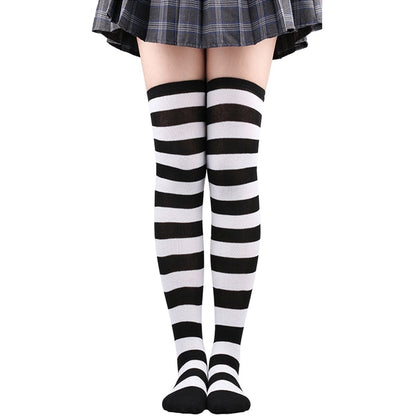 Women Thigh High Over The Knee Socks For Ladies Black White Striped Hosiery Long Cotton Stockings Knitted Warm Soks