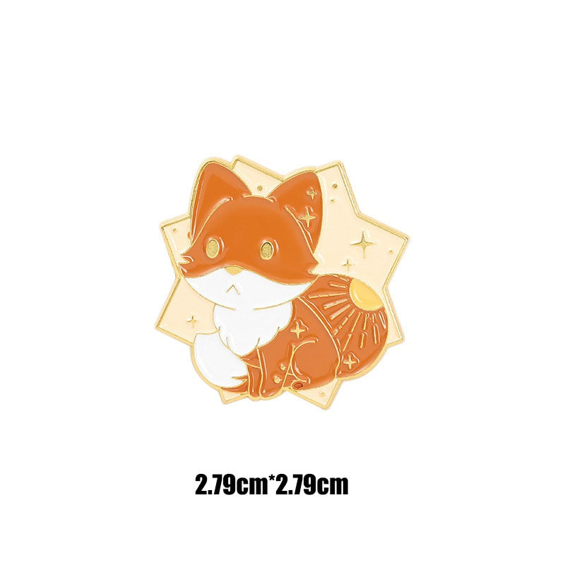 Little Fox Combination Metal Enamel Brooch Japanese Cartoon Cute Nine-tailed Fox Small Animal Badge Pin Jewelry Men Women Gifts