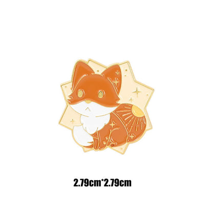 Little Fox Combination Metal Enamel Brooch Japanese Cartoon Cute Nine-tailed Fox Small Animal Badge Pin Jewelry Men Women Gifts