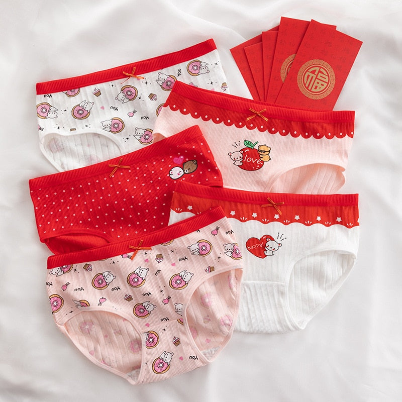 5Pcs/set Cotton Panties for Women Girl Briefs Underwear Plus Size Cute Soft Short Pantys Lingerie Female Ladies Underpants