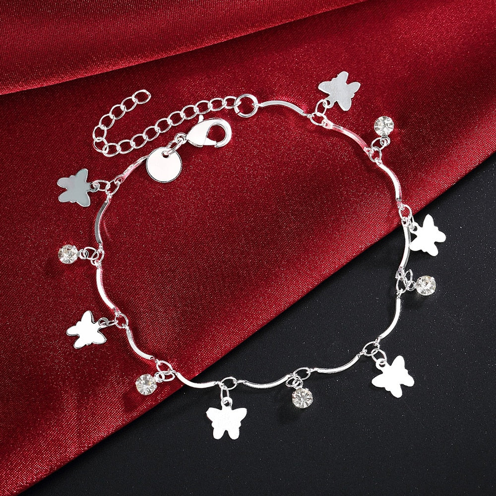 VENTFILLE 925 Sterling Silver Diamond-Studded Butterfly Bracelet Women's Fashion Temperament Flower Adjustable Bracelet