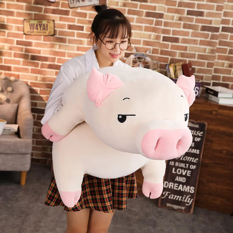 40~110cm Squishy Pig Stuffed Doll Lying Plush Piggy Toy White/Pink Animals Soft Plushie Hand Warmer Blanket Kids Comforting Gift