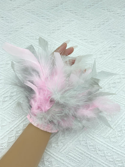 Women Natural Fur Feather Cuffs Snap On Bracelet Arm Cuff Shirts Sleeves For Women Real Ostrich Feather  Anklet Wrist Cuff