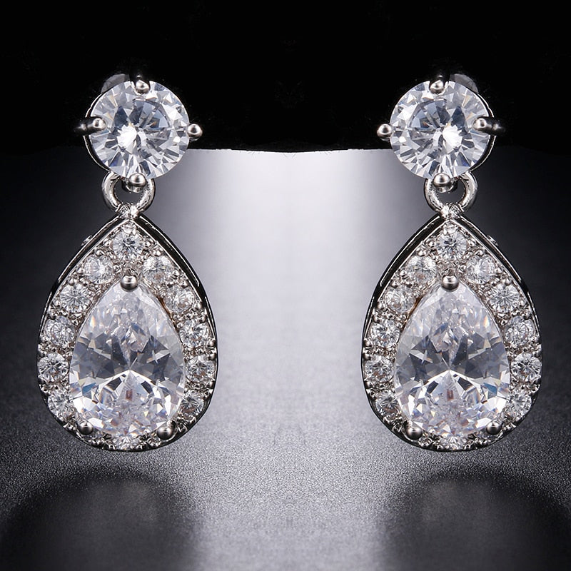 Luxury Zircon Wedding Long Dangle Earrings with Round Water Drop Elegant CZ Earrings for Women Bridal Wedding Jewelry Dress
