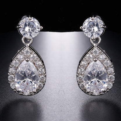 Luxury Zircon Wedding Long Dangle Earrings with Round Water Drop Elegant CZ Earrings for Women Bridal Wedding Jewelry Dress