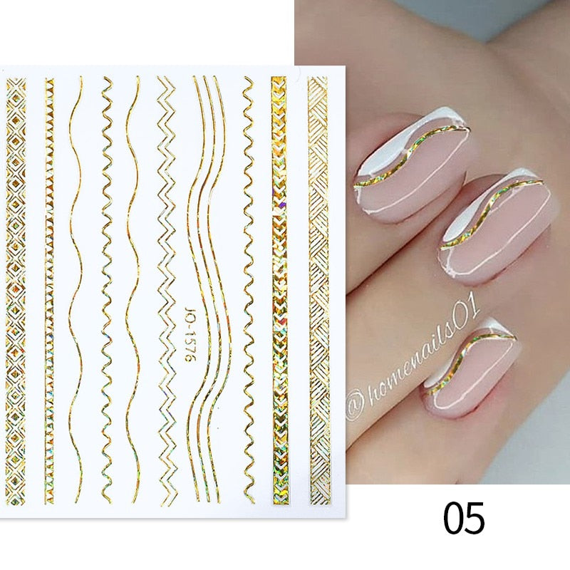 Harunouta Simple Flowers 3D Nail Stickers Gold Heart French Tip Lines Leopard Print Design Adhesive Sliders Manicure Nail Decals