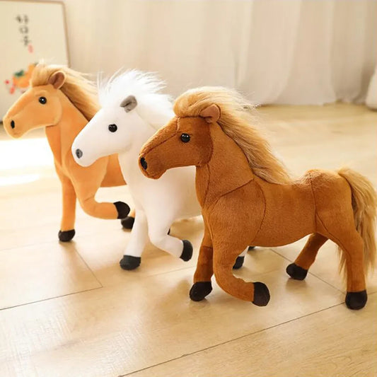 Horse Stuffed Animal Plushies Realistic White Black Pony Plush Toy Children Soft Doll Christmas Birthday Gift