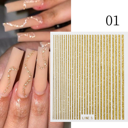 Harunouta Simple Flowers 3D Nail Stickers Gold Heart French Tip Lines Leopard Print Design Adhesive Sliders Manicure Nail Decals