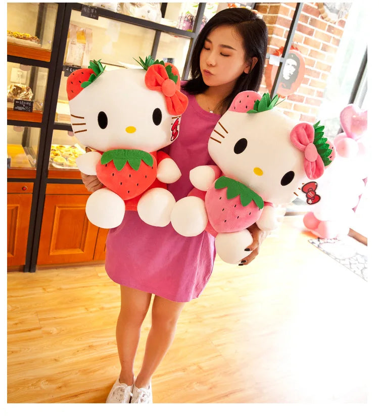 Strawberry Hello Kitty Plush Toy Kawaii Sanrio Stuffed Animal Plushies Cat Soft Doll Girl Room Decor Bed Sofa Sleeping Throw Pillow Kids Birthday Gift