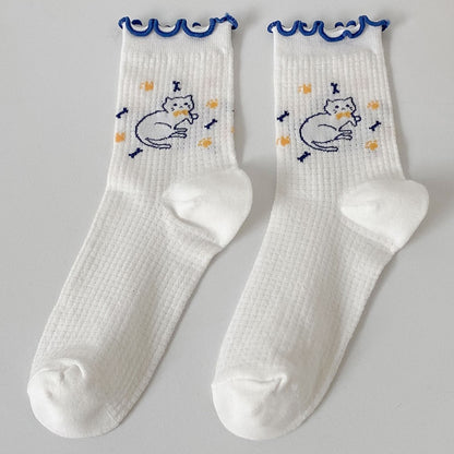 Ladies Cartoon Socks Summer Thin Mesh Tube Socks White Cute Japanese Cute Cat Socks