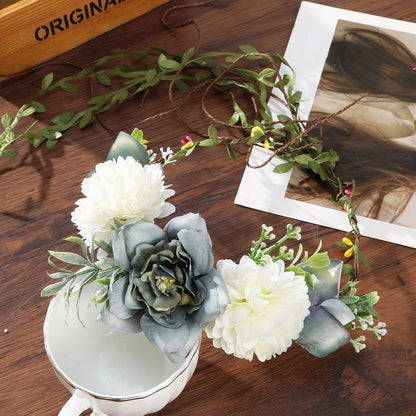 Bohemian Rattan Flower Vines Crown Headband for Bride Wedding Hair Accessories Girls Floral Wreath Head Band Hairstyles Headdres