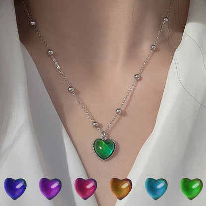 GUFTM New Creative Mood Necklace Color Change Emotion Feeling Temperature Control Heart Pendant Metal Chain Jewelry for Girl