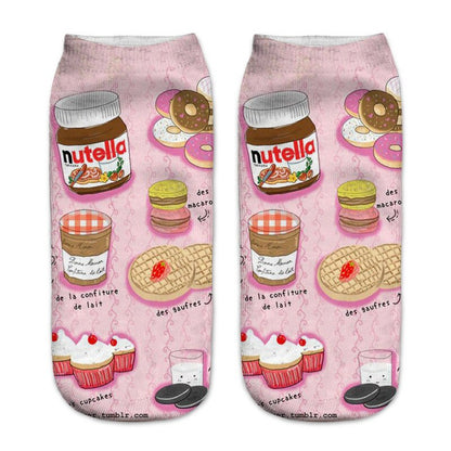 Women Funny Cute 3D Print Foods White Nutella Character Socks Unisex Happy Cartoon Donuts Biscuit Dessert Gift Sokken Dropship