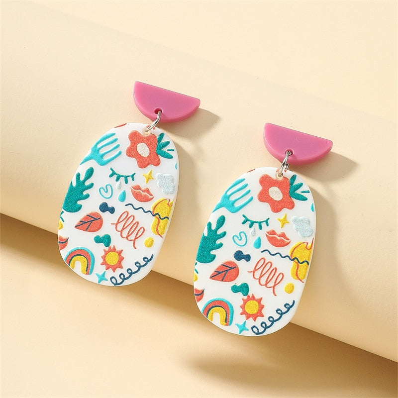 New Pattern Earring New Retro FlowerContrast Color Square Earrings Acrylic Simple Candy Color Earrings Pendientes Piercing