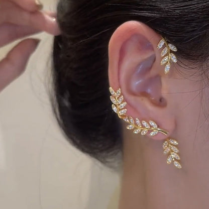1 Pc Chic Elf Ear Cuff Maple Leaf Hollowed Zircon Leaf Cosplay Fairy Earring Clips for Women Girls Wedding Ear Cuff Jewelry