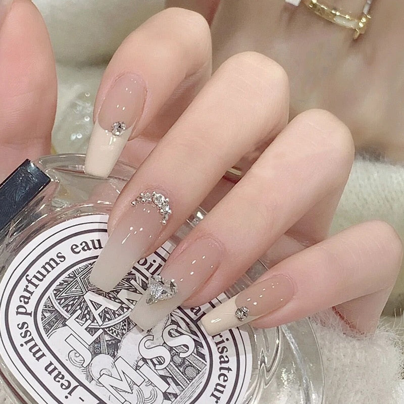 24pcs pink clouds design false nails with glue press on nails medium length acrylic nails coffin full cover nails tips supplies