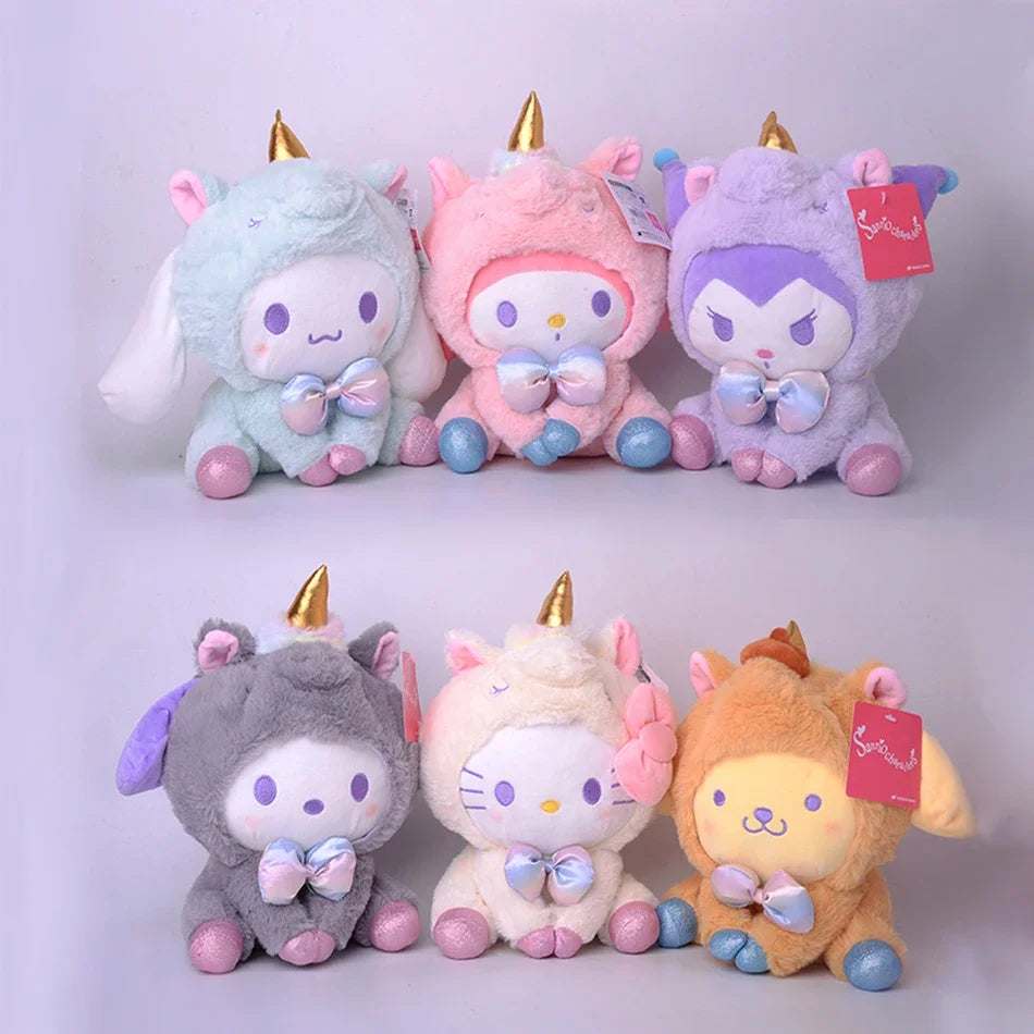 23CM Sanrio Kawali Kuromi unicorn Hello Kitty My Melody Cinnamoroll Pillow Plush Anime Kid toy Cartoon Collection for gift