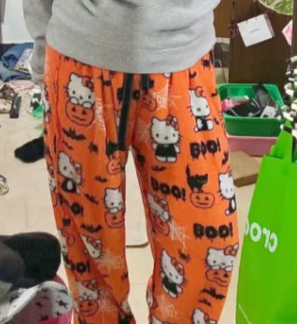 New Sanrio Anime Cartoon Hello Kitty Coral Fleece Pajama Pants Soft Trousers Women Casual Home Trousers Kawaii Birthday Gift