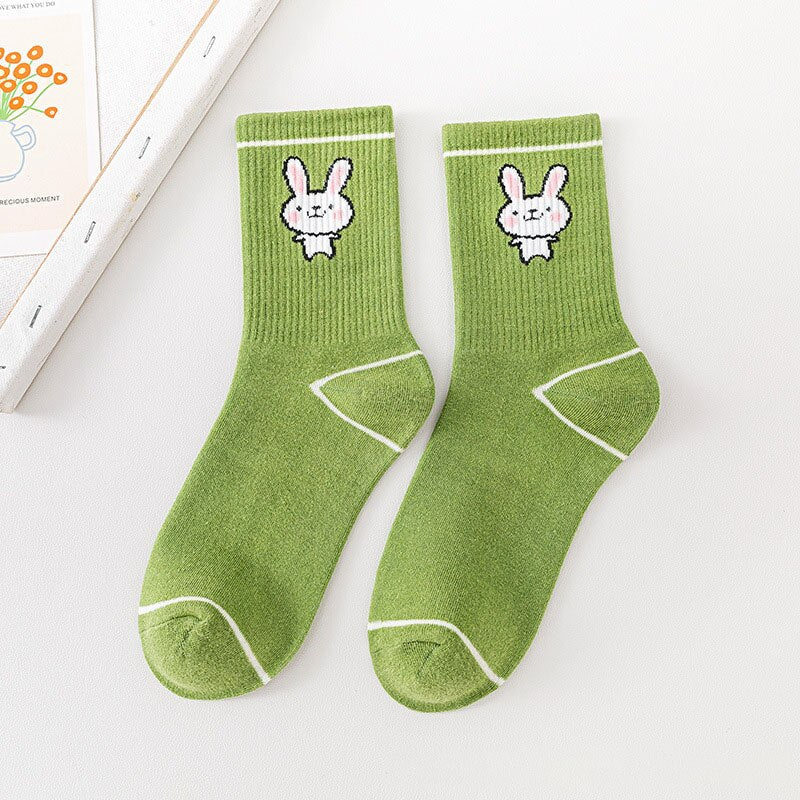 Cartoon Rabbit Carrot Green Women Socks Cute Fashion Funny Cotton Socks For Girls College Style Harajuku Kawaii Calcetines