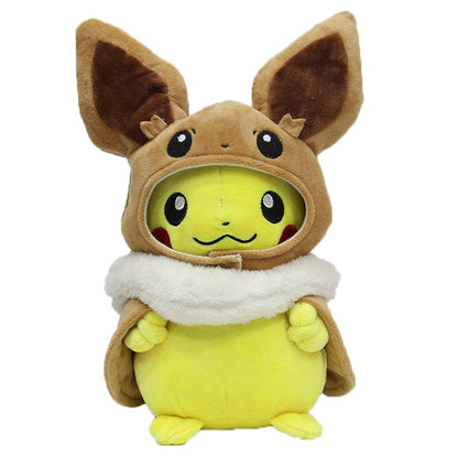 TAKARA TOMY Pokemon Plush Toys Pikachu Cosplay Eevee Plush Game Stuffed Dolls Eevee with Cloak Cos Pikachu Toy Kids Gift