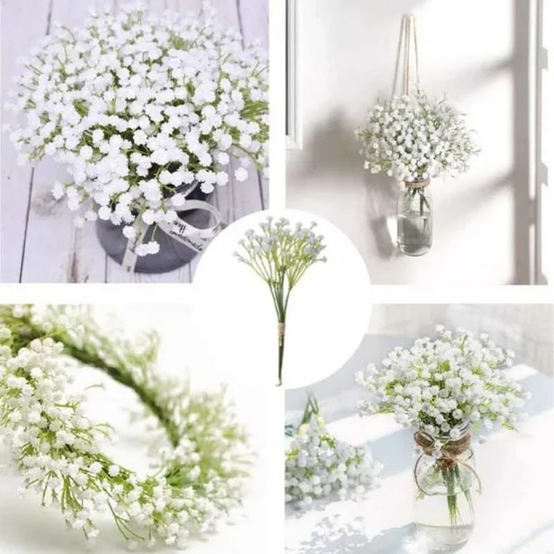 52cm White Gypsophila Artificial Flowers Wedding DIY Bouquet Decoration Arrangement Plastic Babies Breath Fake Flower Home Decor