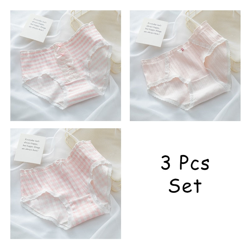 WONTIVE 1pc 3pcs set Cute Panties with Bow Knot Womens Cotton Panties Pink Lolita Japanese Panty Underwear For Women Girl Briefs