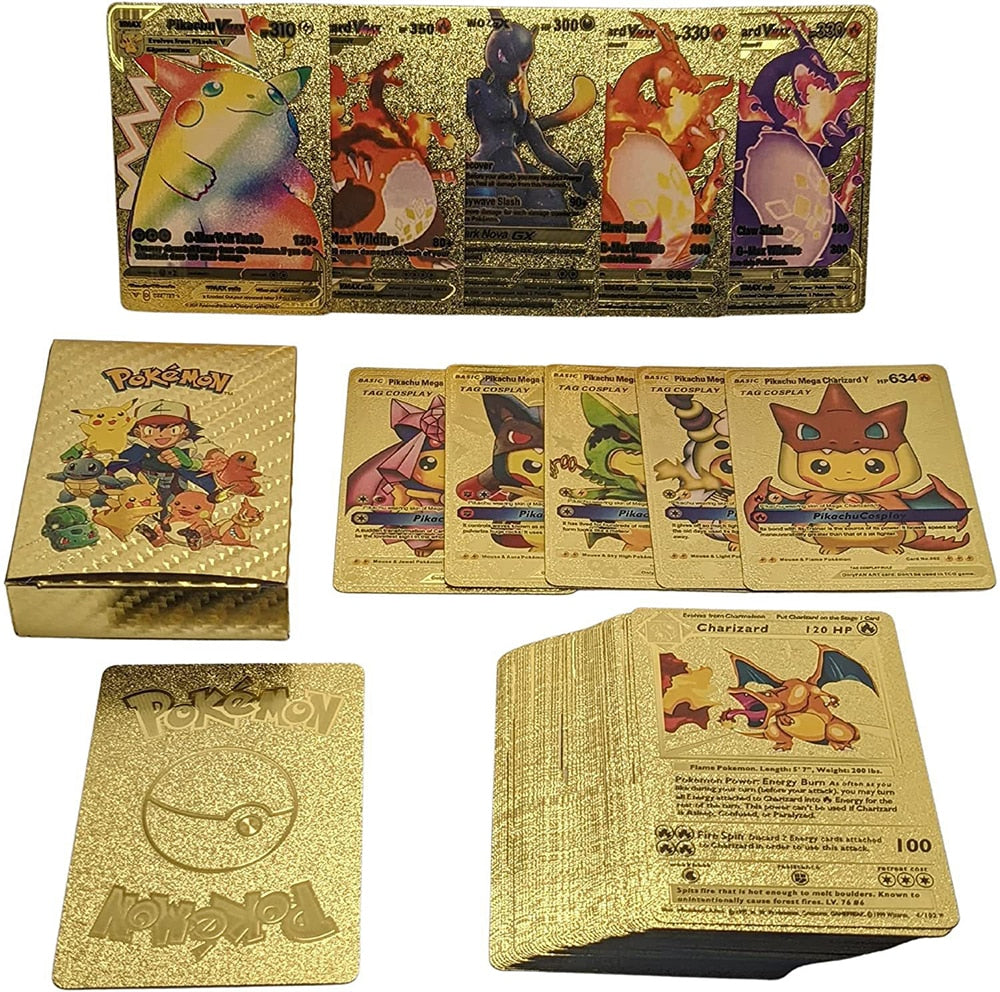 Rare Limited Edition 11pcs Pokémon Card Set: Gold Silver Black VMAX GX Surprise Gift Spanish English