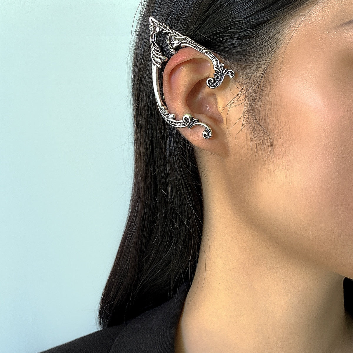 Punk Fairy Ear Cuff Goth Earring Dark Elf Ear Clip Earrings For Women Retro Silver Color Hip Hop Halloween Party Jewelry Gift