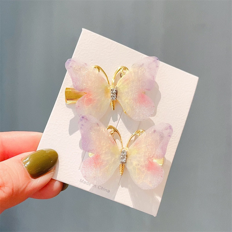 2PCS New Fashion Temperament Butterfly Baby Girls Hairpins Cute Hair Clips Kids Headwear Children Hair Accessories