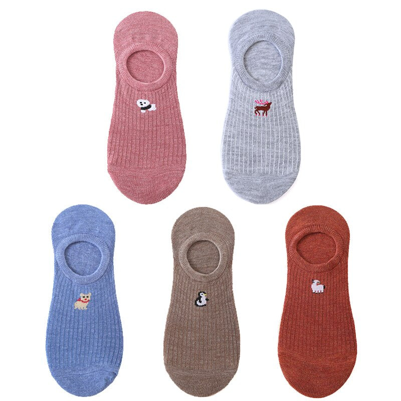 5 pairs of 10 pieces Spring fashion socks Women cartoon animal embroidery cotton Women's socks Casual sports funny ankle socks