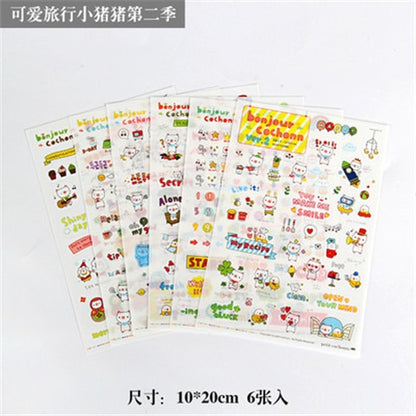 6pcs/lot  Waterproof Cartoon Cute Transparent Diy Decoration Stickers Korea Hand Account Stickers Kawaii Plastic Cup Stickers