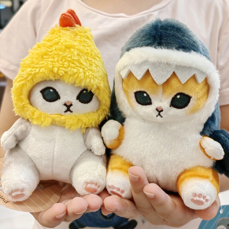 13cm Cute Shark Cat Stuffed Animal Fried Shrimp Cat Plush Doll Plushies Pendant Dolls Beautiful Room Car Bag Decoration Pendant Christmas Gifts Keychain