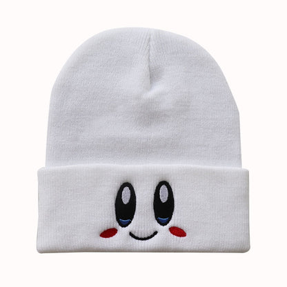 Kirby Winter Cute Smiley Eye Embroidered Knit Cap Stretch Cartoon Beanie Women's Preppy Hood Hipster  Student Warm Headwear