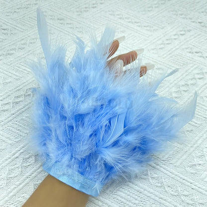Women Natural Fur Feather Cuffs Snap On Bracelet Arm Cuff Shirts Sleeves For Women Real Ostrich Feather  Anklet Wrist Cuff