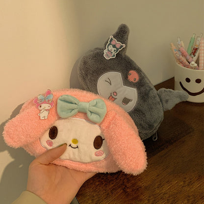 Kawaii Anime Sanrio Kuromi Large Pencil Case Plush Bag Toys Makeup Girl Children's Stationery