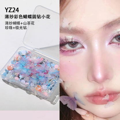 1Box Eyes Face Makeup Facial Decoration Patch Butterfly Diamond Pearl Adhesive Rhinestone Glitter Sequin DIY Nail Art Decoration