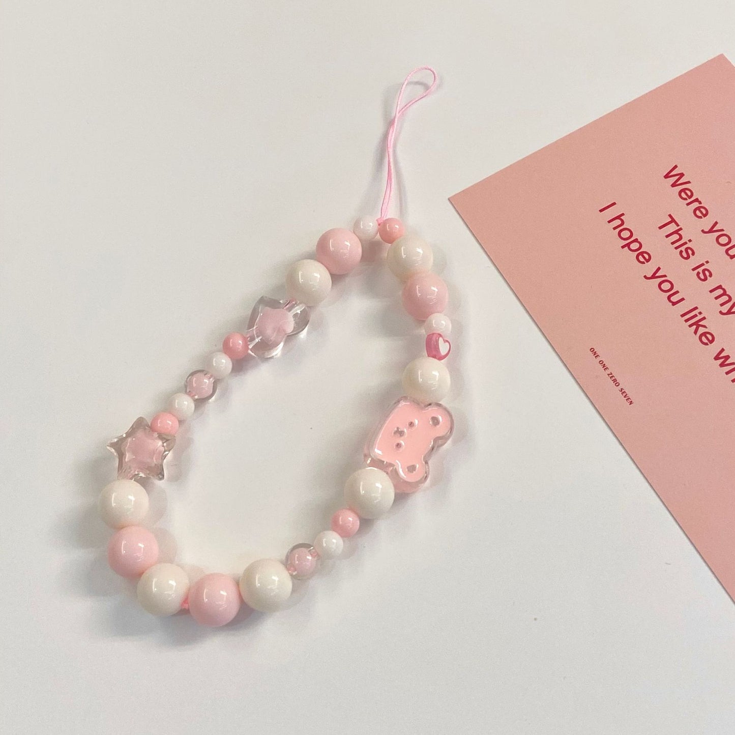 Fashion Pink Acrylic Bear Beaded Mobile Phone Chain For Women Girls Jewelry Trend Cute Lanyard Female Charm Accessories