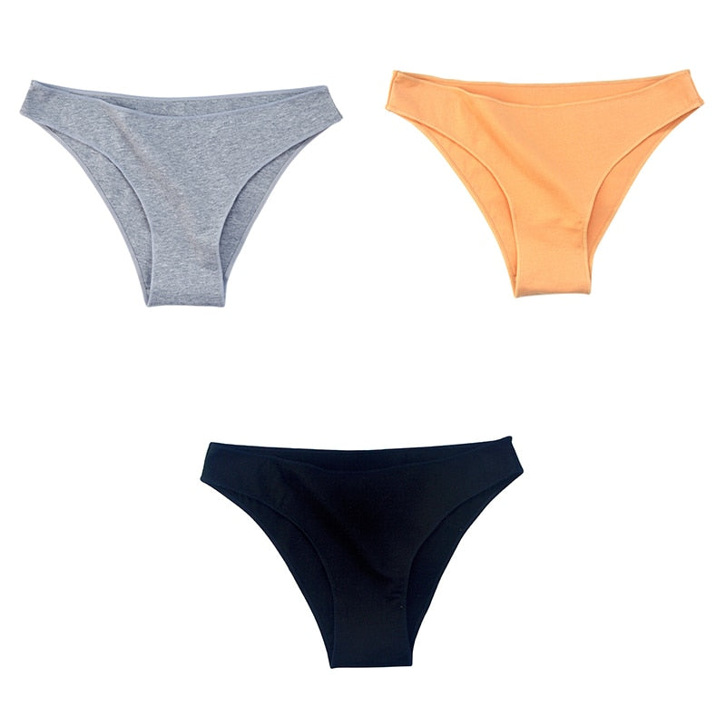 3Pcs/Set Women's Cotton Panties Female Underwear Solid Color Comfortable Briefs High Elasticity Underpants Size M-XXL