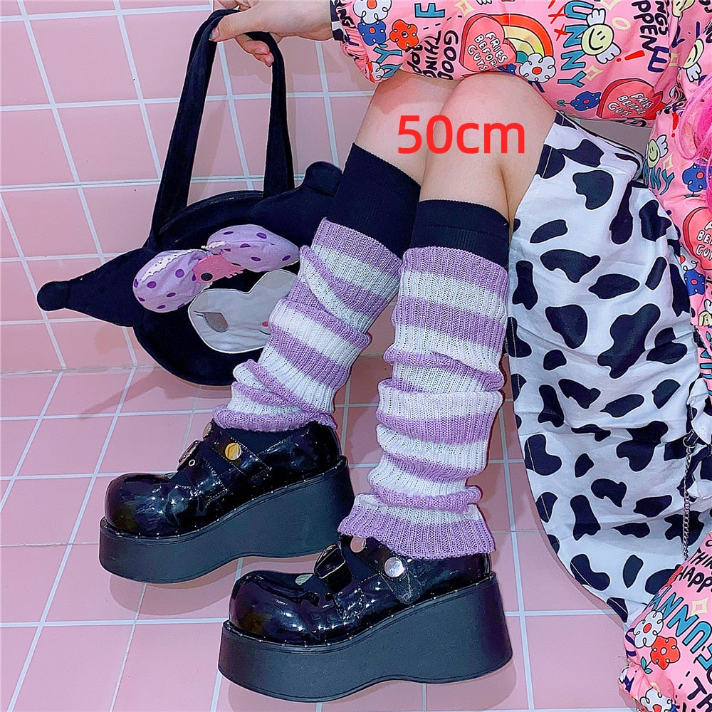 Gothic Women's Striped Leg Warmers Lolita Long Socks Knitted Leggings Japanese Sweets Winter Socks Kawaii Arm Ankle Warmers