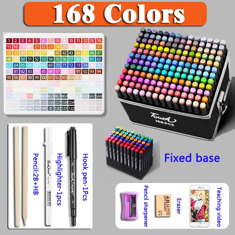 Vibrant Colors 168pcs Marker Set Double Ended Pens for Artists - Manga Drawing School Art Supplies