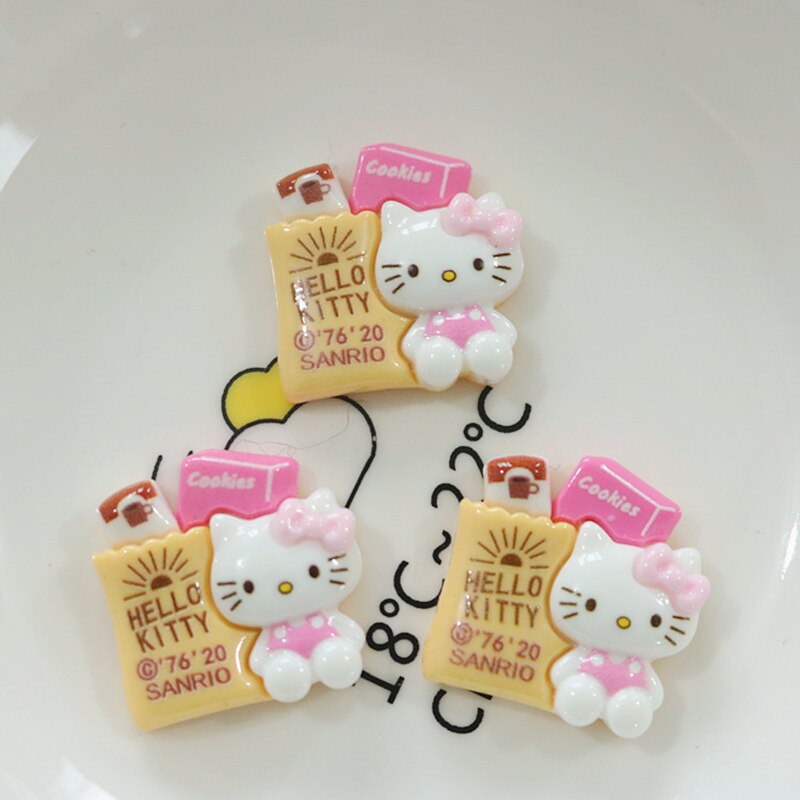 10 Pcs New Cute Cartoon Animal Hello Kitty Kitten Candy Bread Resin Cabochon DIY Jewelry Hairpin Craft Decoration Accessories