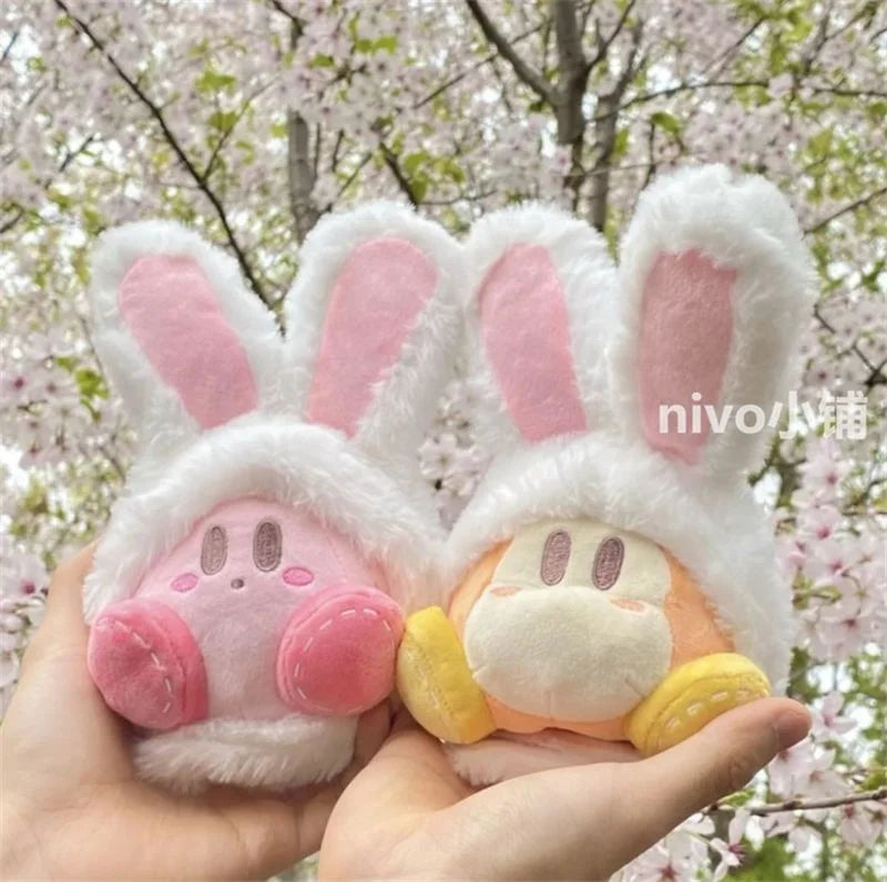 Star Kirby Cartoon Plush Bag Pendant Cute Rabbit Ears Doll Keychain Decorations Schoolbag Animation Accessories Girls Gift