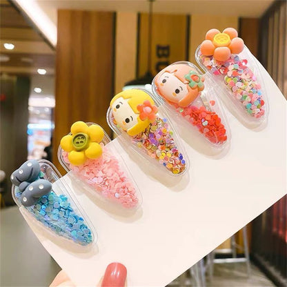 5pcs/Set Cute Fruit Quicksand Sequins Snap BB Clips Children Cartoon Rainbow Animal Bangs Hairpin Side Barrettes