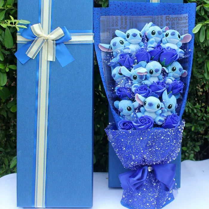 Disney Lilo and Stitch Cartoon Flower Bouquet Plush Doll Kawaii Stitch Graduation Bouquet Toy Valentine Birthday Wedding Party Gift