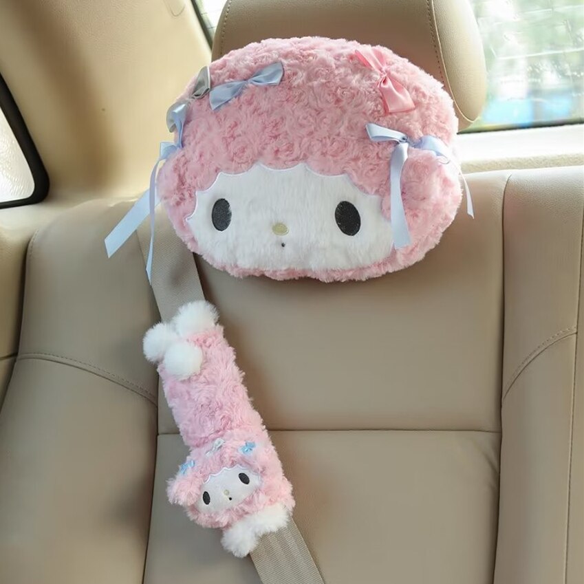 TAKARA TOMY Cute My Melody Car Seat Headrest Seat Belt Cover Kawaii Soft Comfortable Back Cushion Pillow Blanket Xmas Gifts