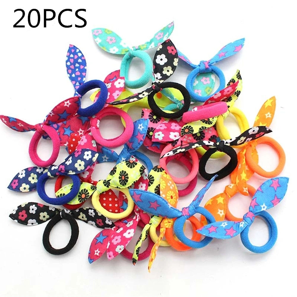20Pcs Cute Small Rabbit Ear Hair Bands Girl Rubber Band Elastic Band Baby Headwear Korean Children Hair Accessories Ornaments