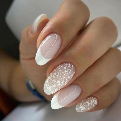 24Pcs Almond Fake Nail Gradient Simple French False Nails Daisy Flower Design Manicure Nails Detachable Full Cover Press On Nail